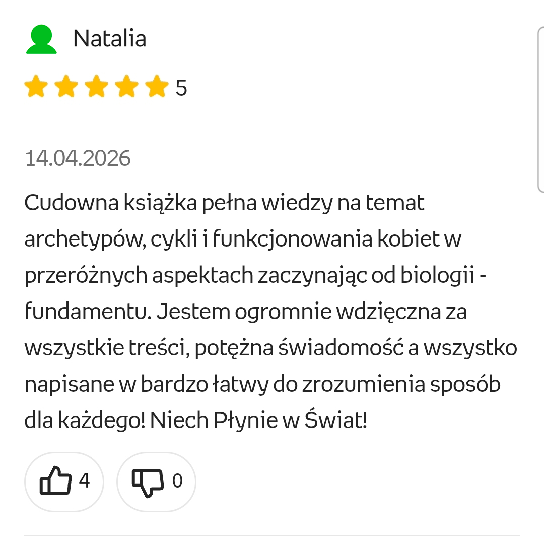 Screenshot opinii czytelniczki o ogromie wiedzy, biologicznych podstawach i prostym języku ebooka
